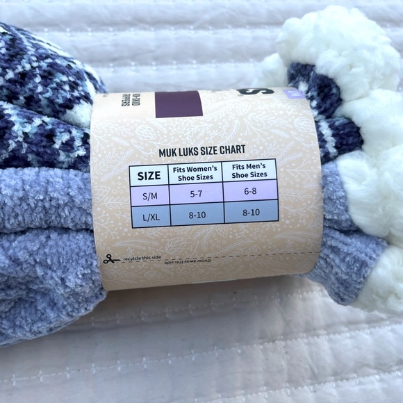 🎁 2 PAIR • Muk Luks Cabin Socks • Size L-XL or W 8-10 & M 8-10 Purple • Unisex - Picture 3 of 5